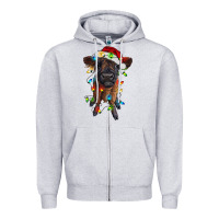 Heather Grey highland cow calf with christmas lights Zipper Hoodie - RanaPortraitStore