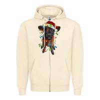 Sandshell highland cow calf with christmas lights Zipper Hoodie - RanaPortraitStore