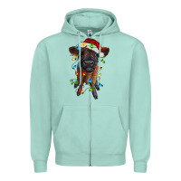 Seafoam highland cow calf with christmas lights Zipper Hoodie - RanaPortraitStore