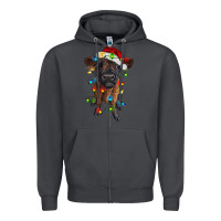 Smoke highland cow calf with christmas lights Zipper Hoodie - RanaPortraitStore