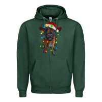 Sports Green highland cow calf with christmas lights Zipper Hoodie - RanaPortraitStore