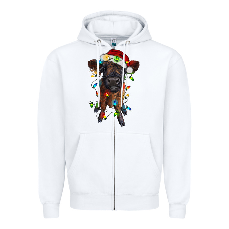 Highland Cow Calf With Christmas Lights Zipper Hoodie by RanaPortraitStore | Teevron