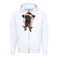White highland cow calf with christmas lights Zipper Hoodie - RanaPortraitStore