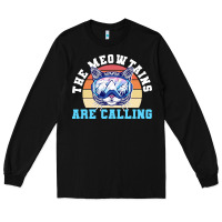 Black skiing t  shirt ski goggles cat the meowtains are calling skier winter Long Sleeve Tee - linhVisuals