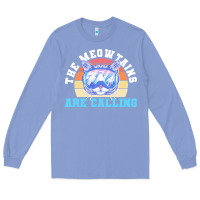 Colony Blue skiing t  shirt ski goggles cat the meowtains are calling skier winter Long Sleeve Tee - linhVisuals