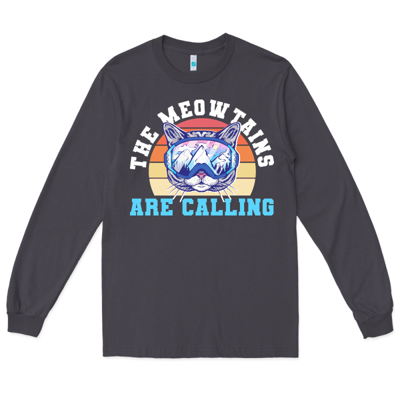 Skiing T  Shirt Ski Goggles Cat The Meowtains Are Calling Skier Winter Long Sleeve Tee by linhVisuals | Teevron
