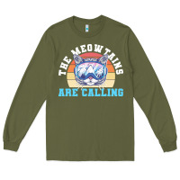 Army Green skiing t  shirt ski goggles cat the meowtains are calling skier winter Long Sleeve Tee - linhVisuals
