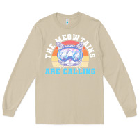 Mushroom skiing t  shirt ski goggles cat the meowtains are calling skier winter Long Sleeve Tee - linhVisuals