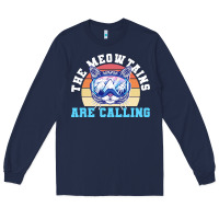Navy skiing t  shirt ski goggles cat the meowtains are calling skier winter Long Sleeve Tee - linhVisuals