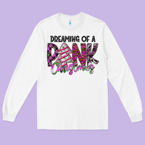 Dreaming Of A Pink Christmas Long Sleeve Tee Designed By Cowhidedigitalart