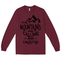 Burgundy the mountains are calling and i must go   black Long Sleeve Tee - linhVisuals