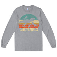 Heather Grey daddy dinosaur daddysaurus 3 three kids xmas christmas gift t shirt Long Sleeve Tee - linhVisuals