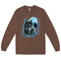 Chestnut t shirt, grey wolf hunting ground, icy moon, forest, galaxy Long Sleeve Tee - linhVisuals