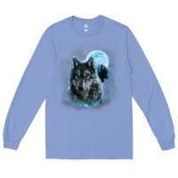 Colony Blue t shirt, grey wolf hunting ground, icy moon, forest, galaxy Long Sleeve Tee - linhVisuals
