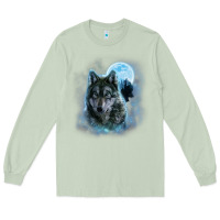 Matcha t shirt, grey wolf hunting ground, icy moon, forest, galaxy Long Sleeve Tee - linhVisuals