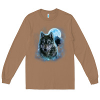 Toasted Coconut t shirt, grey wolf hunting ground, icy moon, forest, galaxy Long Sleeve Tee - linhVisuals