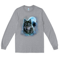 Heather Grey t shirt, grey wolf hunting ground, icy moon, forest, galaxy Long Sleeve Tee - linhVisuals