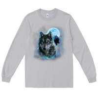 Moon Dust t shirt, grey wolf hunting ground, icy moon, forest, galaxy Long Sleeve Tee - linhVisuals
