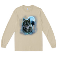 Mushroom t shirt, grey wolf hunting ground, icy moon, forest, galaxy Long Sleeve Tee - linhVisuals