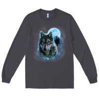 Smoke t shirt, grey wolf hunting ground, icy moon, forest, galaxy Long Sleeve Tee - linhVisuals