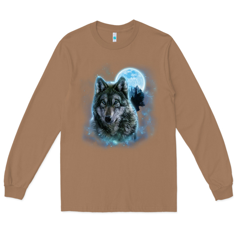 T Shirt, Grey Wolf Hunting Ground, Icy Moon, Forest, Galaxy Long Sleeve Tee by linhVisuals | Teevron