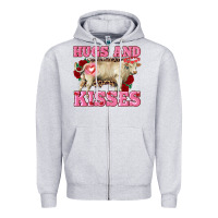Heather Grey hugs and kisses charolais bull Zipper Hoodie - RanaPortraitStore