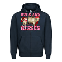 Navy hugs and kisses charolais bull Zipper Hoodie - RanaPortraitStore