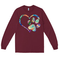 Burgundy dog paw print tie dye rainbow dog lover rescue retro 70s t shirt Long Sleeve Tee - linhVisuals