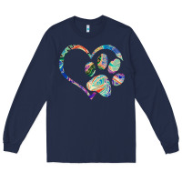 Navy dog paw print tie dye rainbow dog lover rescue retro 70s t shirt Long Sleeve Tee - linhVisuals