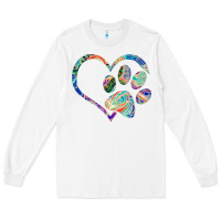 White dog paw print tie dye rainbow dog lover rescue retro 70s t shirt Long Sleeve Tee - linhVisuals