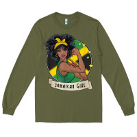 Army Green jamaican black woman t shirt jamaica afro girl pride Long Sleeve Tee - linhVisuals
