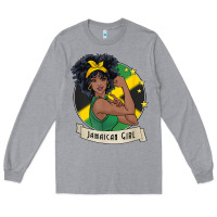 Heather Grey jamaican black woman t shirt jamaica afro girl pride Long Sleeve Tee - linhVisuals