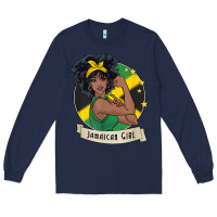 Navy jamaican black woman t shirt jamaica afro girl pride Long Sleeve Tee - linhVisuals