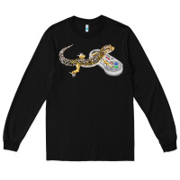 Black leopard gecko playing video game lizard & reptiles gamers t shirt Long Sleeve Tee - linhVisuals