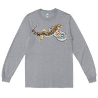 Heather Grey leopard gecko playing video game lizard & reptiles gamers t shirt Long Sleeve Tee - linhVisuals