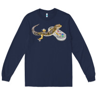 Navy leopard gecko playing video game lizard & reptiles gamers t shirt Long Sleeve Tee - linhVisuals