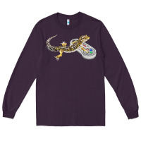 Plum leopard gecko playing video game lizard & reptiles gamers t shirt Long Sleeve Tee - linhVisuals