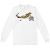 White leopard gecko playing video game lizard & reptiles gamers t shirt Long Sleeve Tee - linhVisuals