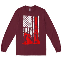 Burgundy oilfield shirt   us flag oil rig shirt Long Sleeve Tee - linhVisuals