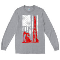 Heather Grey oilfield shirt   us flag oil rig shirt Long Sleeve Tee - linhVisuals