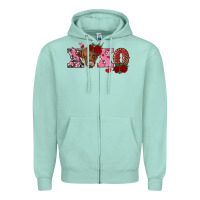 Seafoam xoxo highland cow Zipper Hoodie - RanaPortraitStore