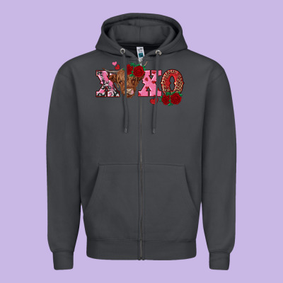 Xoxo Highland Cow Zipper Hoodie Designed By Ranaportraitstore