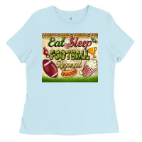 Baby Blue eat sleep football repeat tumbler Ladies Tee - BundleAndBundleShop