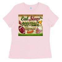 Bubblegum Pink eat sleep football repeat tumbler Ladies Tee - BundleAndBundleShop