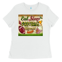 White eat sleep football repeat tumbler Ladies Tee - BundleAndBundleShop