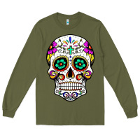 Army Green sugar skull Long Sleeve Tee - linhVisuals
