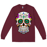 Burgundy sugar skull Long Sleeve Tee - linhVisuals