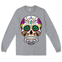 Heather Grey sugar skull Long Sleeve Tee - linhVisuals