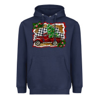 Navy Christmas Truck With Christmas Tree Heavyweight Hoodie - RanaPortraitStore