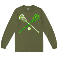 Army Green funny lacrosse st patricks day boys men shamrock ball t shirt Long Sleeve Tee - linhVisuals